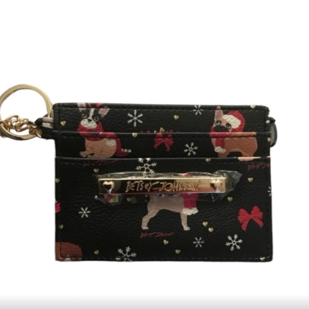Betsey Johnson NWOT Pug Themed Card & ID Holder w/ attached Key Ring